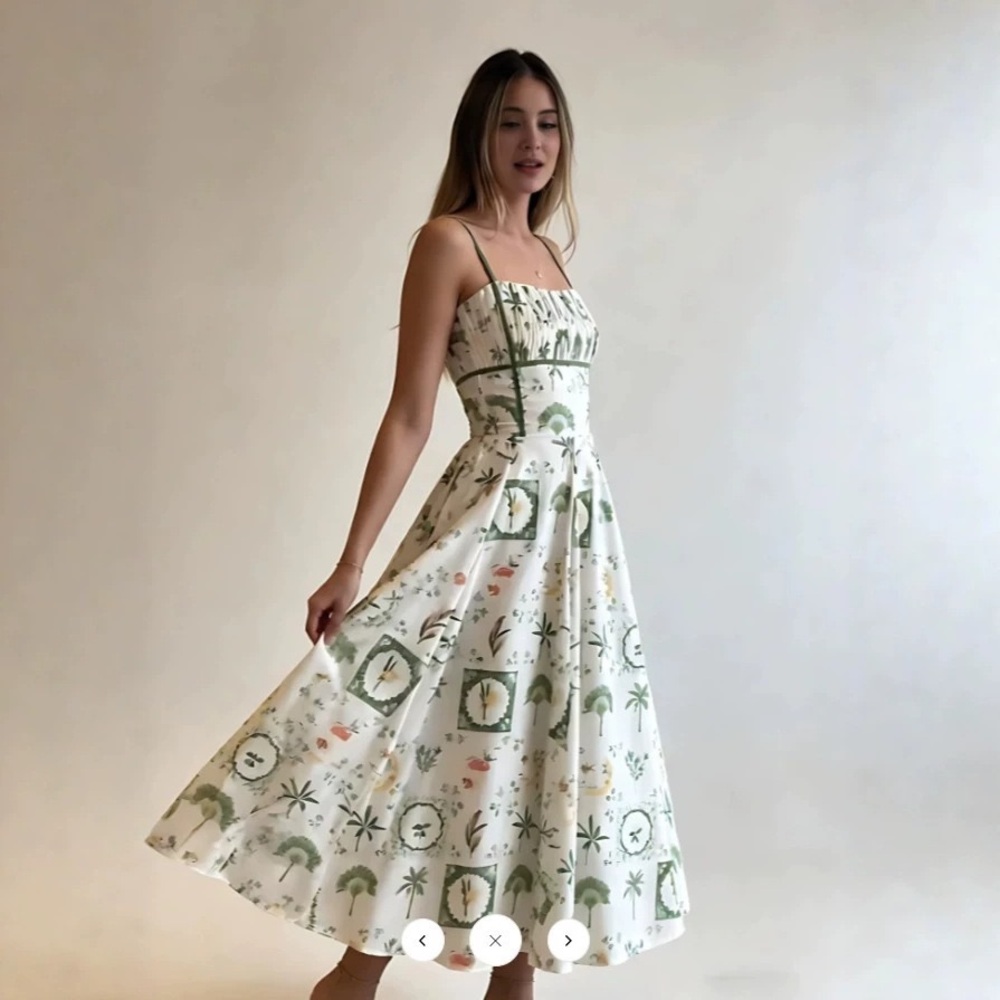 Zimmermann Sleeveless White & Green Printed Maxi Dress with Spaghetti Straps - Picture 2 of 5
